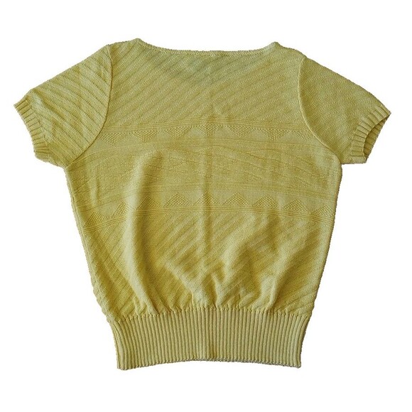 Vintage Sweater Butter Yellow Textured Knit Short Sleeve Womens Medium Old Money - Picture 4 of 6